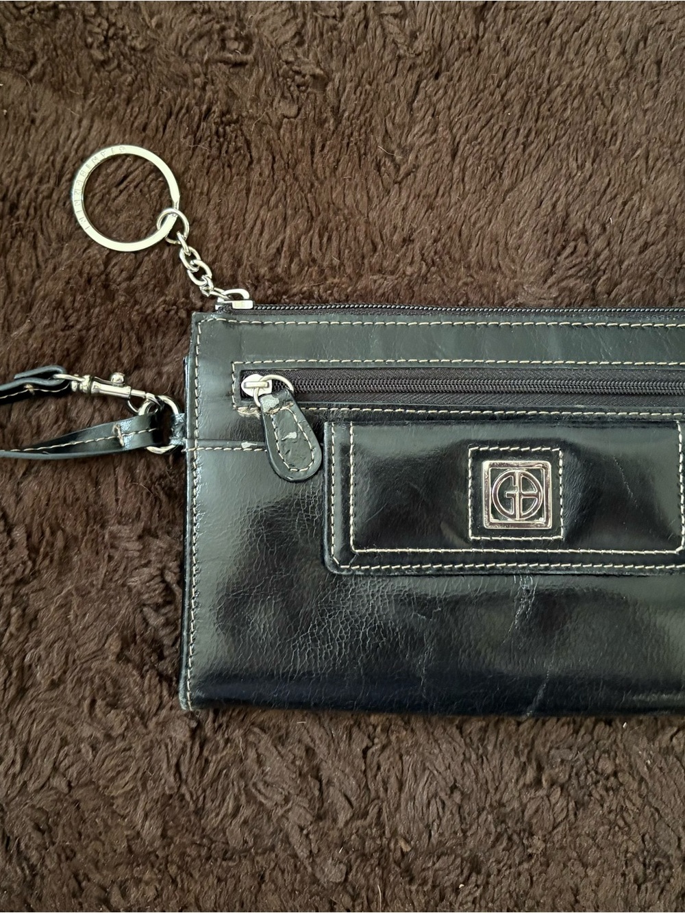 Gianni Bini Leather Black Women’s Wristlet Clutch with Logo Plaque